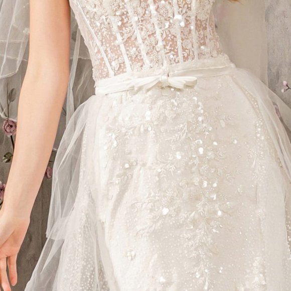 NEW LONG WEDDING SLEEVELESS MERMAID MESH DRESS EMBROIDERED WITH SEQUINS GL3425 - Picture 6 of 12